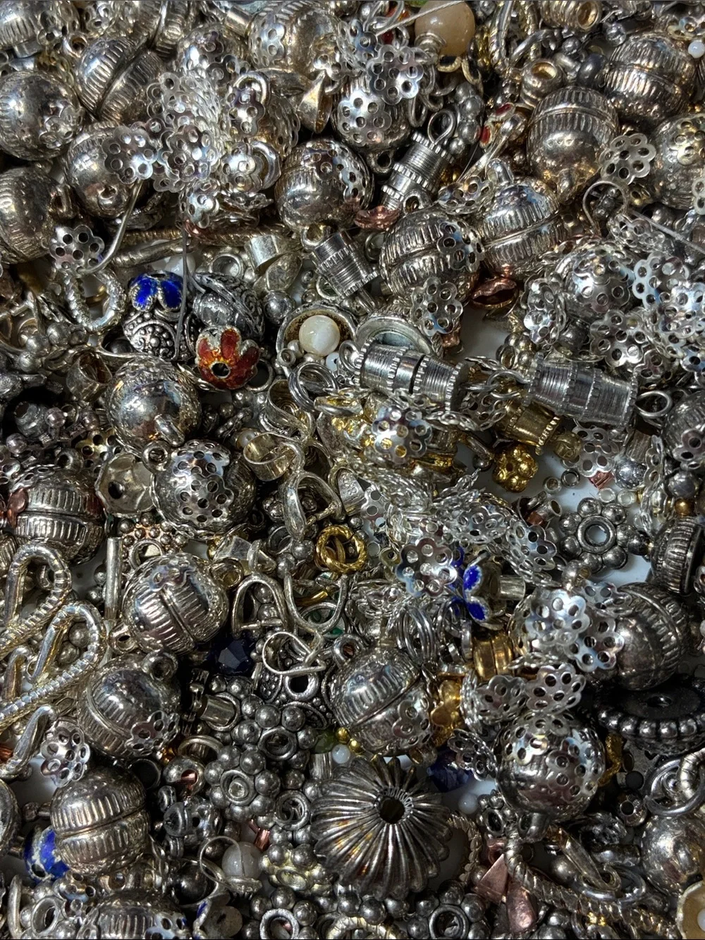 Lot of 2+ pounds of silver and gold colored jewelry making findings